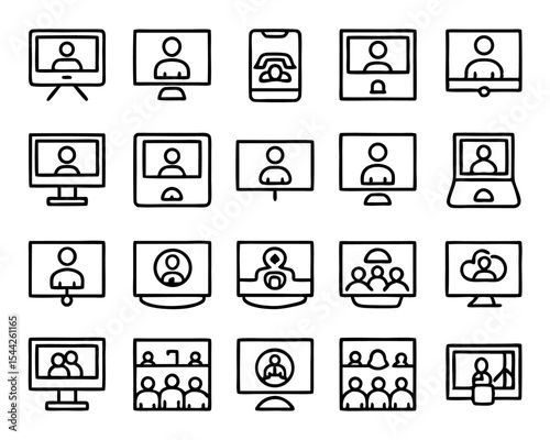 Video conference icon thin line flat illustration isolated on transparent background