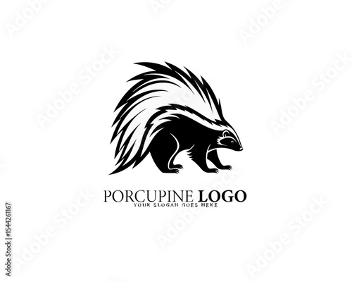 Cartoon porcupine logo in walking pose with smooth stylized spines, presented in bold vector format for branding animal rescue centers, mascots, and educational logos.

