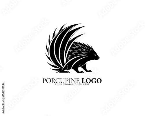 Porcupine logo with dynamic electric-style quills and bold black and white symmetry, perfect for edgy branding, wildlife sports logos, and stylized nature-based business identity.

