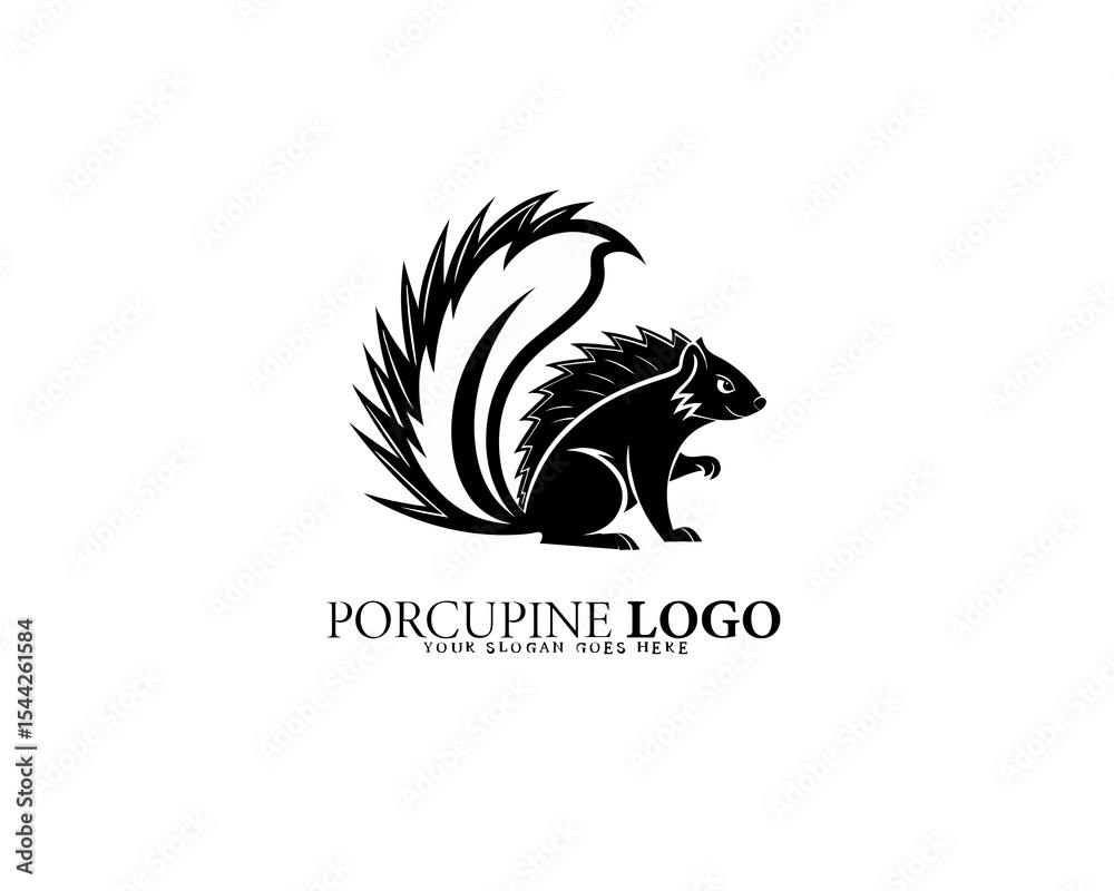 Stylish and elegant porcupine logo in abstract black and white format, with curved motion lines forming a circular silhouette for modern wildlife-themed identity designs.

