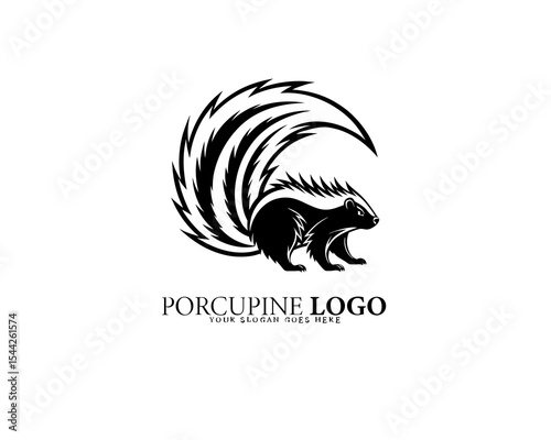 Porcupine logo vector illustration featuring minimalist silhouette and electric stylized quills, ideal for nature branding, wildlife merchandise, and creative identity designs.

