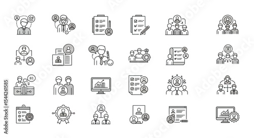 Comprehensive collection of human resources management and recruitment line icons