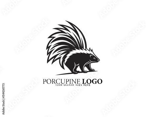 Dynamic abstract porcupine logo with bold styling and flowing spines in black and white, ideal for branding wildlife charities, outdoor apparel, or nature-based service providers.

