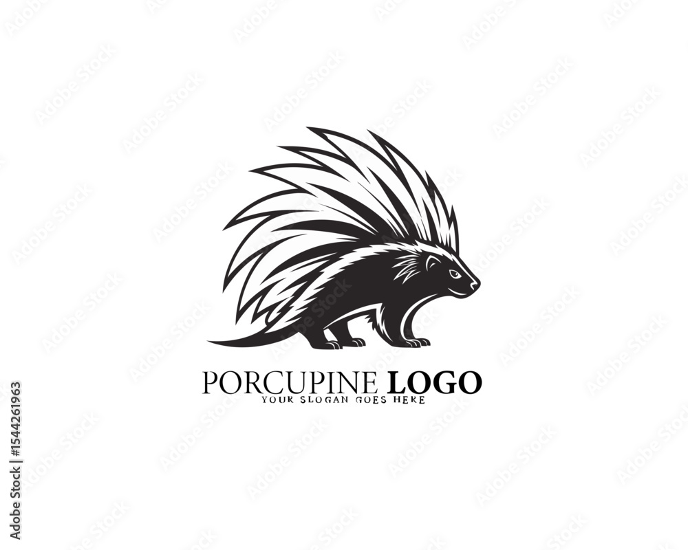 Obraz premium Abstract black and white porcupine logo featuring curved spines and circular motion design, great for branding eco organizations, artistic agencies, and creative businesses.