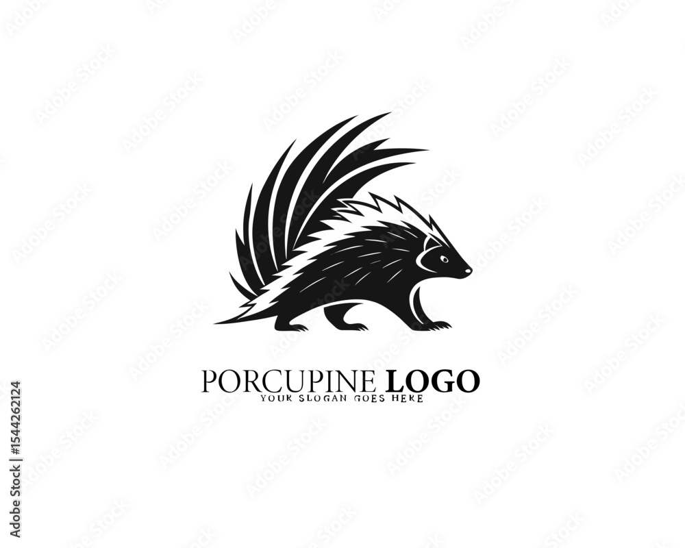 Fototapeta premium Iconic porcupine logo featuring black and white curved quills in a creative abstract form, perfect for branding wildlife-focused organizations, eco-products, and creative companies.