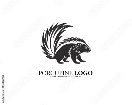 Strong porcupine logo icon with bold stylized silhouette and quills, rendered in black and white for maximum impact, ideal for animal-themed branding and identity design projects.

