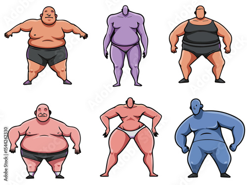 Figure Illustration Depicting Body Image: A diverse set of illustrated figures showcase varying body shapes, with a focus on illustrating body diversity and exploring body image themes. 