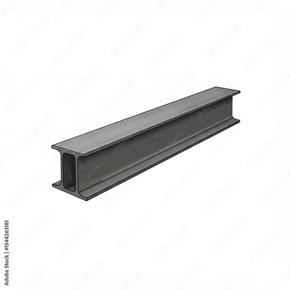 Grey Steel I-Beam on White Background Grey Steel I-Beam on White Background