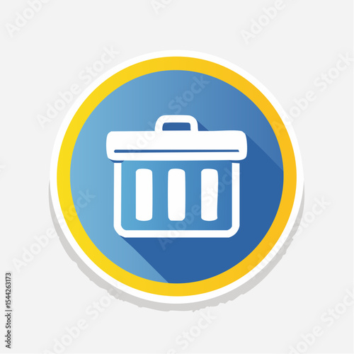 Circular Blue and Yellow Trash Can Icon