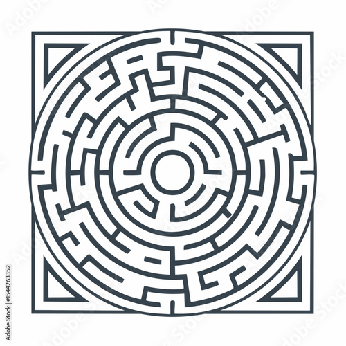 Circular Maze Pattern in Grey and White Square Frame