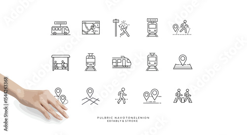 Navigating the city with ease: a collection of public transport and pedestrian icons