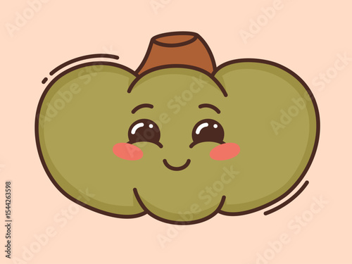 Cartoon green pumpkin. Flat vector illustration.