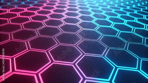 Glowing Pink and Blue Hexagon Mesh Abstract Background