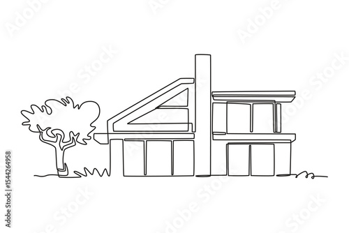 Real estate concept. Single line draw design. Vector graphic illustration
