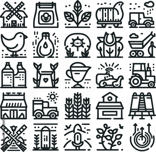 A set of black vector icons illustrating coffee, tea, and pizza for restaurant and business design