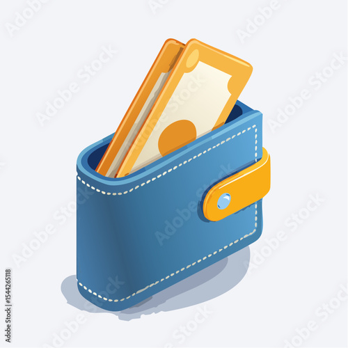 Isometric Illustration of a Blue Leather Wallet with Cash
