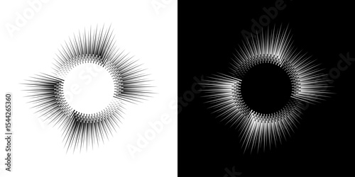 Dynamic abstract spiral sound wave rhythm lines. Circular spiral sound wave rhythm of lines. Circular futuristic abstract lines, black and white background.	