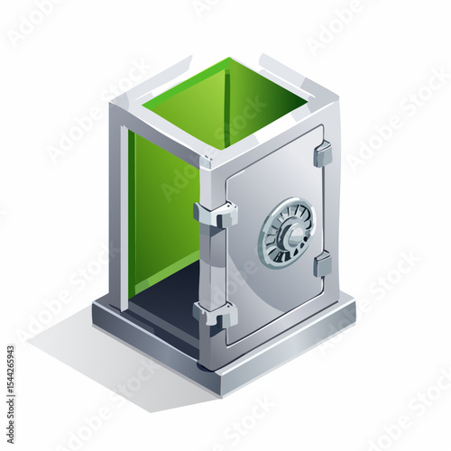 Open Metal Safe with Green Interior Isometric Illustration