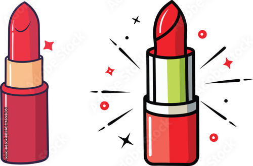 Red lipstick illustration doodles for beauty and cosmetic advertisement.