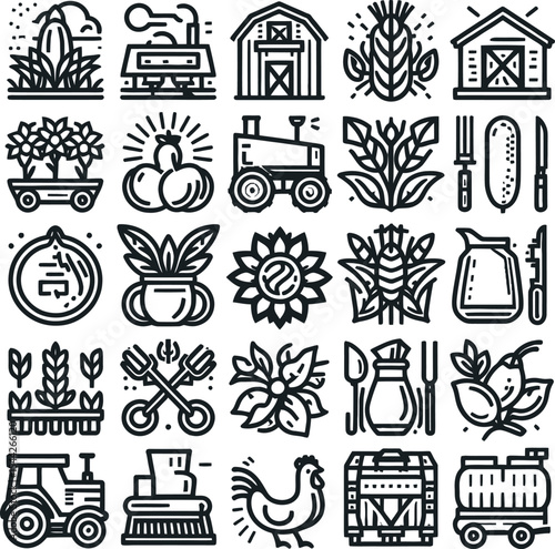 A vintage vector set of farm food business icons is a perfect illustration for your design