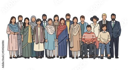Diverse Group of People Standing Together, Inclusive Illustration