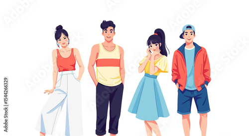 Four Stylish Young Adults in Casual Summer Attire