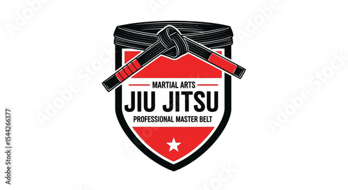 Jiu Jitsu Professional Master Belt Logo Design with Red and Black Colors
