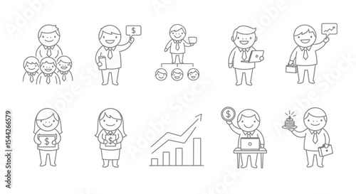 Business Cartoon Characters: Team, Leader, Growth, and Success Icons