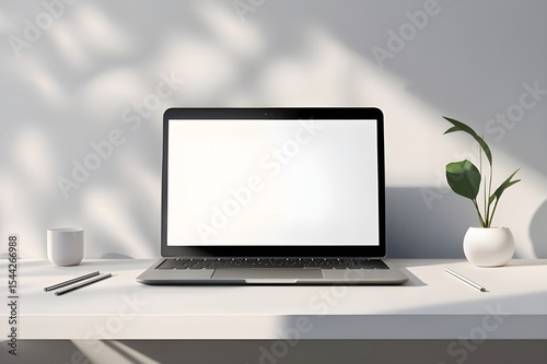 Open blank laptop on an office desk