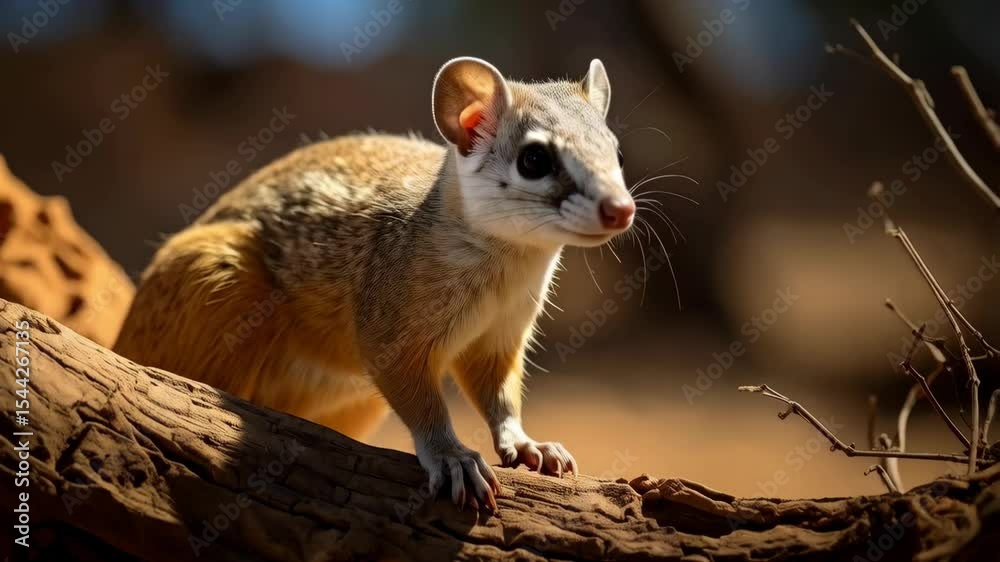 Alert desert rodent perched on a fallen branch, observing its environment within a natural arid habitat during daytime. Alert desert rodent perched on a fallen branch, observing its environment within a natural arid habitat during daytime.