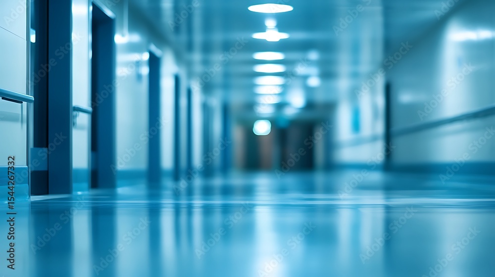 Fototapeta premium Contemporary blue office interior with abstract blur background
