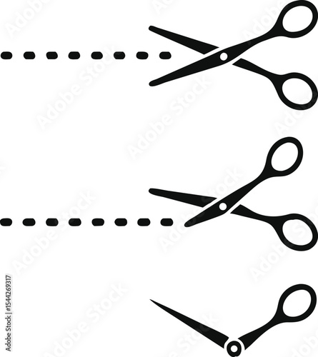 Scissors and cut lines set. Vector illustration