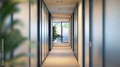 Contemporary blue office interior with abstract blur background