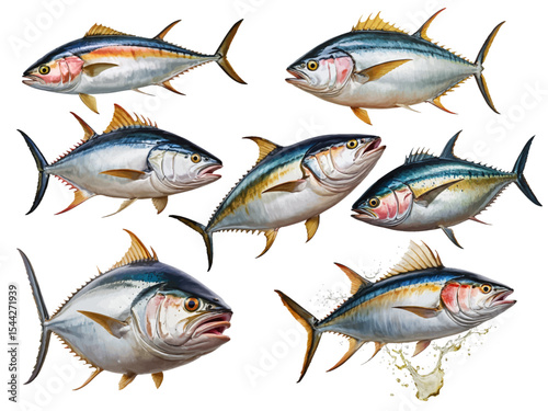 Realistic Tuna Fish Vector Illustration Set – Hand-Drawn Ocean Seafood Clip art