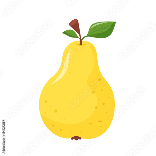 Fresh yellow pear with green leaf. Ideal for fruit icons, food packaging, or healthy lifestyle illustrations