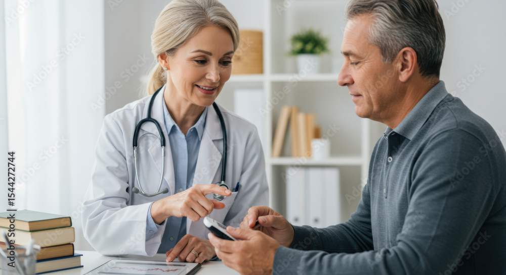 Fototapeta premium Doctor talking to a senior patient in a medical office