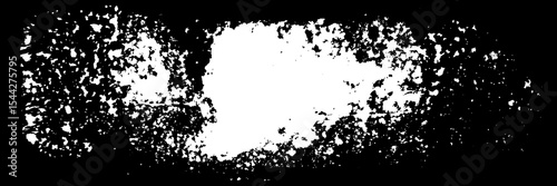 Hand drawn vector grungy overlay design element. Distressed sponge stamp effect, splatter sprinkle texture. White grunge artistic overlay, stain element isolated on black background. Grainy texture