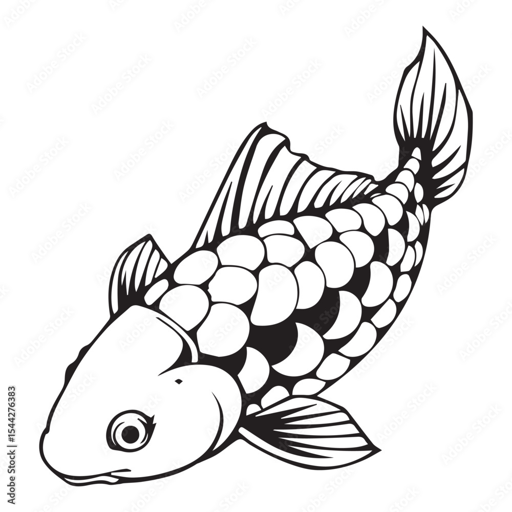 Fototapeta premium Elegant koi fish silhouette illustration in black and white
