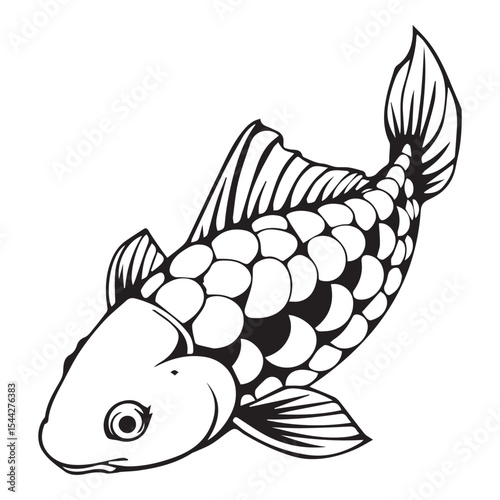 Elegant koi fish silhouette illustration in black and white