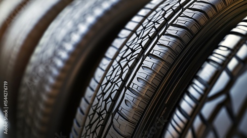 Close-up view of stacked car tires showcasing tread depth and rubber texture ideal for automotive repair shops and blogs
