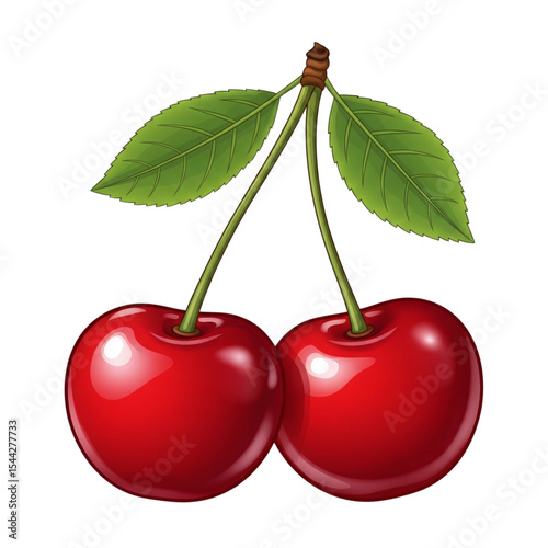 two cherries with leaves