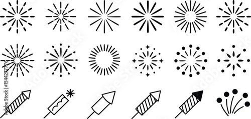 Various firework icons and rocket designs arranged in a grid pattern image