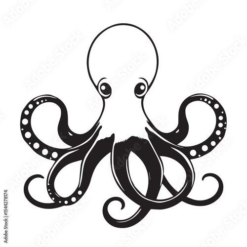 Stylized octopus silhouette illustration black and white design