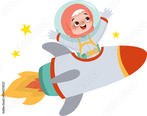 astronaut muslim kid on rocket