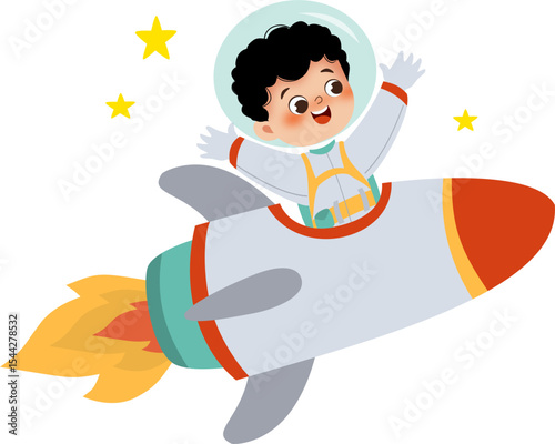 cartoon illustration of a kid with rocket