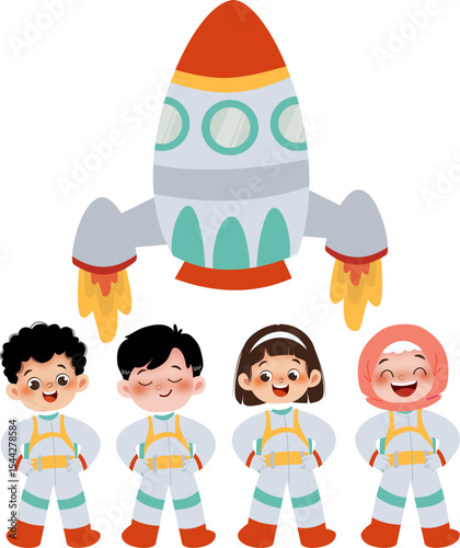 Astronout kids with rocket