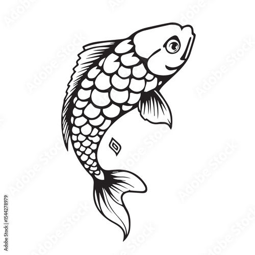 Elegant koi fish silhouette in a striking black and white style