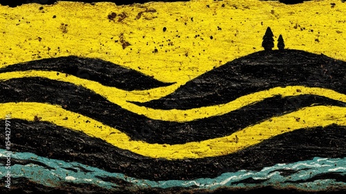 Nature waves flowing across scenic hills vibrant yellow landscape art outdoor serenity artistic viewpoint