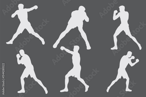 Boxer silhouette icon set. Boxing silhouette, Double Boxing set box icon, Boxing illustration, silhouette, set icon, silhouette. People pose while boxing isolated on white.