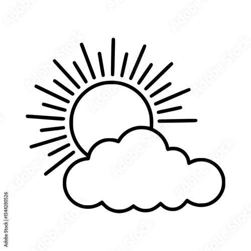 Minimalist black outline sun and cloud icon

